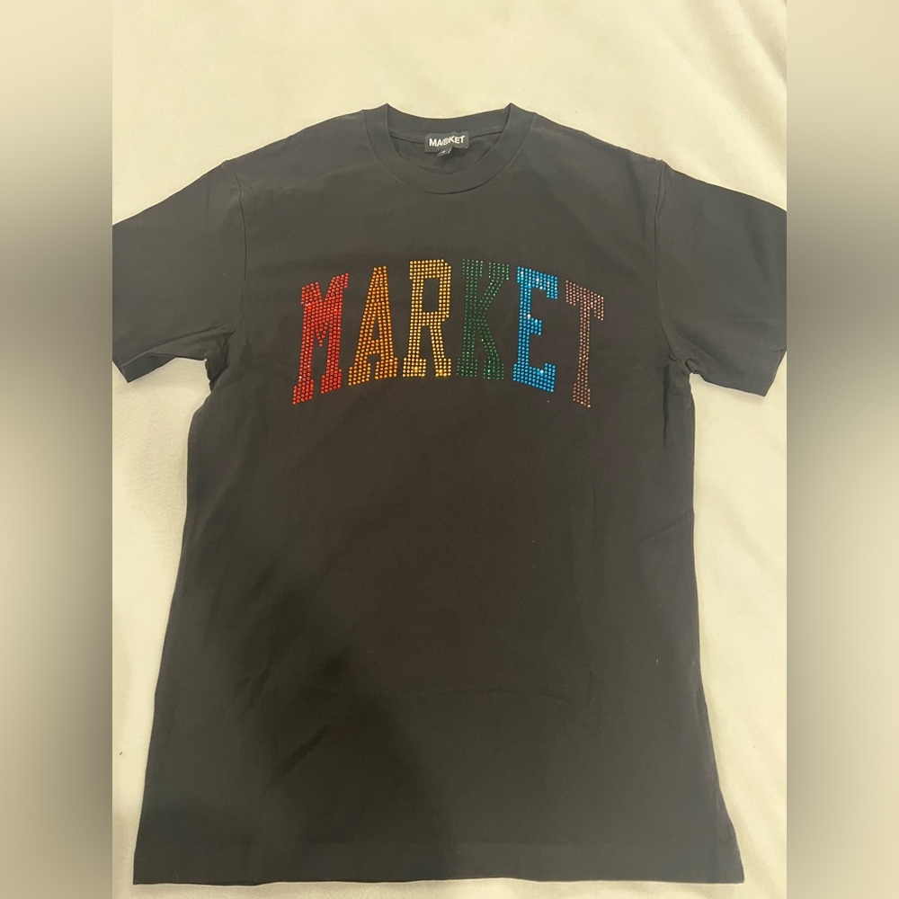 Market Black T-Shirt with Colorful Lettering